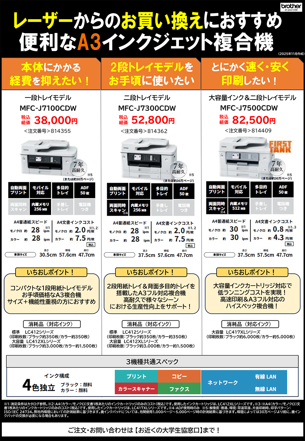 ブラザーのプリンター(2025年11月)